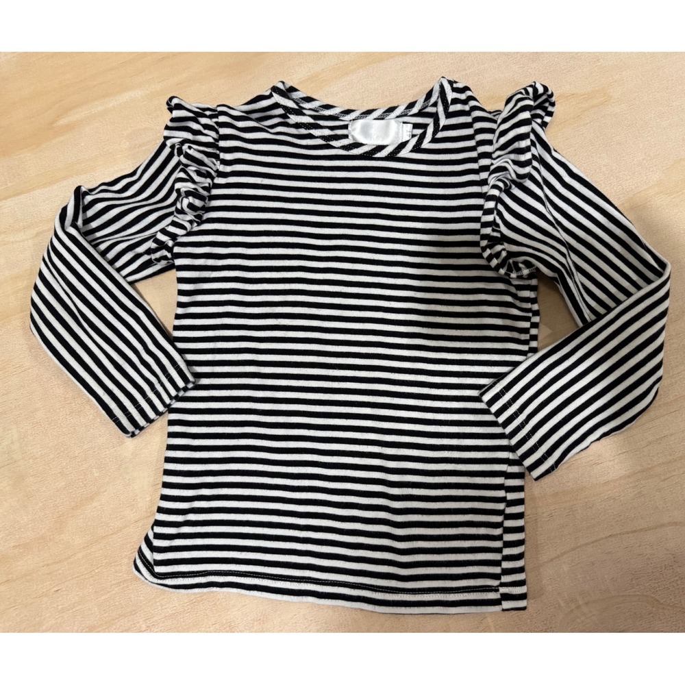 Mila Rose Girls Black White Striped Ruffle‎ Shoulder Long Sleeve Top 4T Boutique